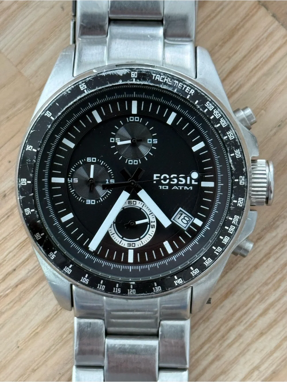 Fossil Chronograph Men’s Watch Black Dial Tachymeter Stainless Bracelet Date